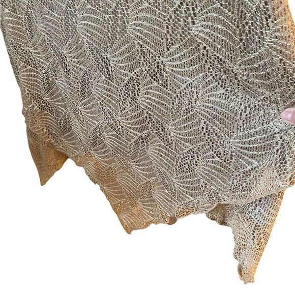 Helene Blake Sz 8 Gold Crochet Shark Bite Layered Hem Lined Vintage Glam Dress - Picture 4 of 8